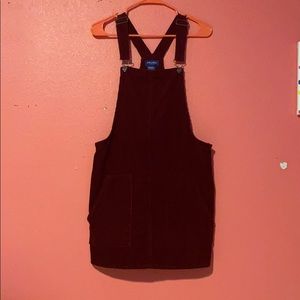 Maroon velvet overall dress